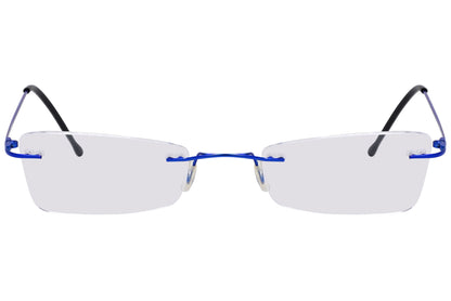 cellini geometric blue eyeglasses frame viewed from front angle.