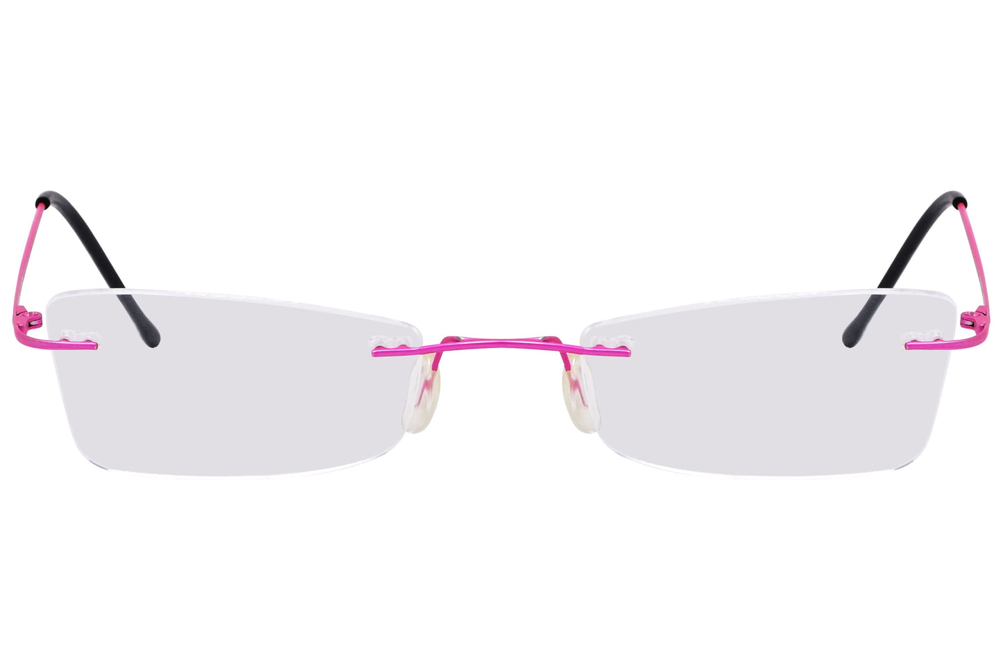 cellini geometric pink eyeglasses frame viewed from front angle.