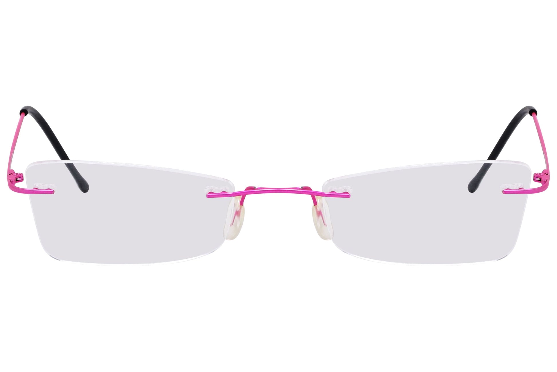 cellini geometric pink eyeglasses frame viewed from front angle.