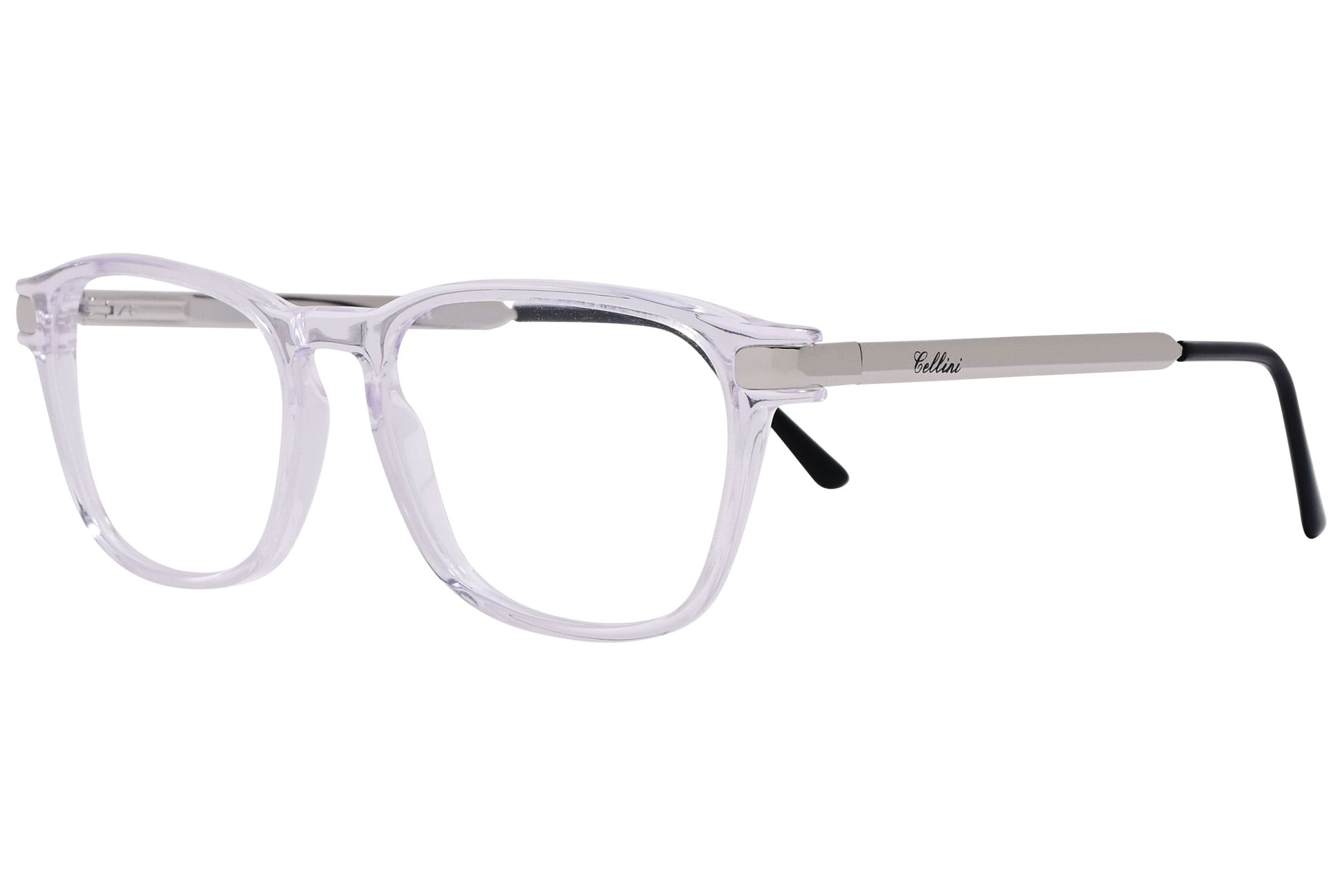 cellini rectangle white eyeglasses frame viewed from a 45-degree angle.