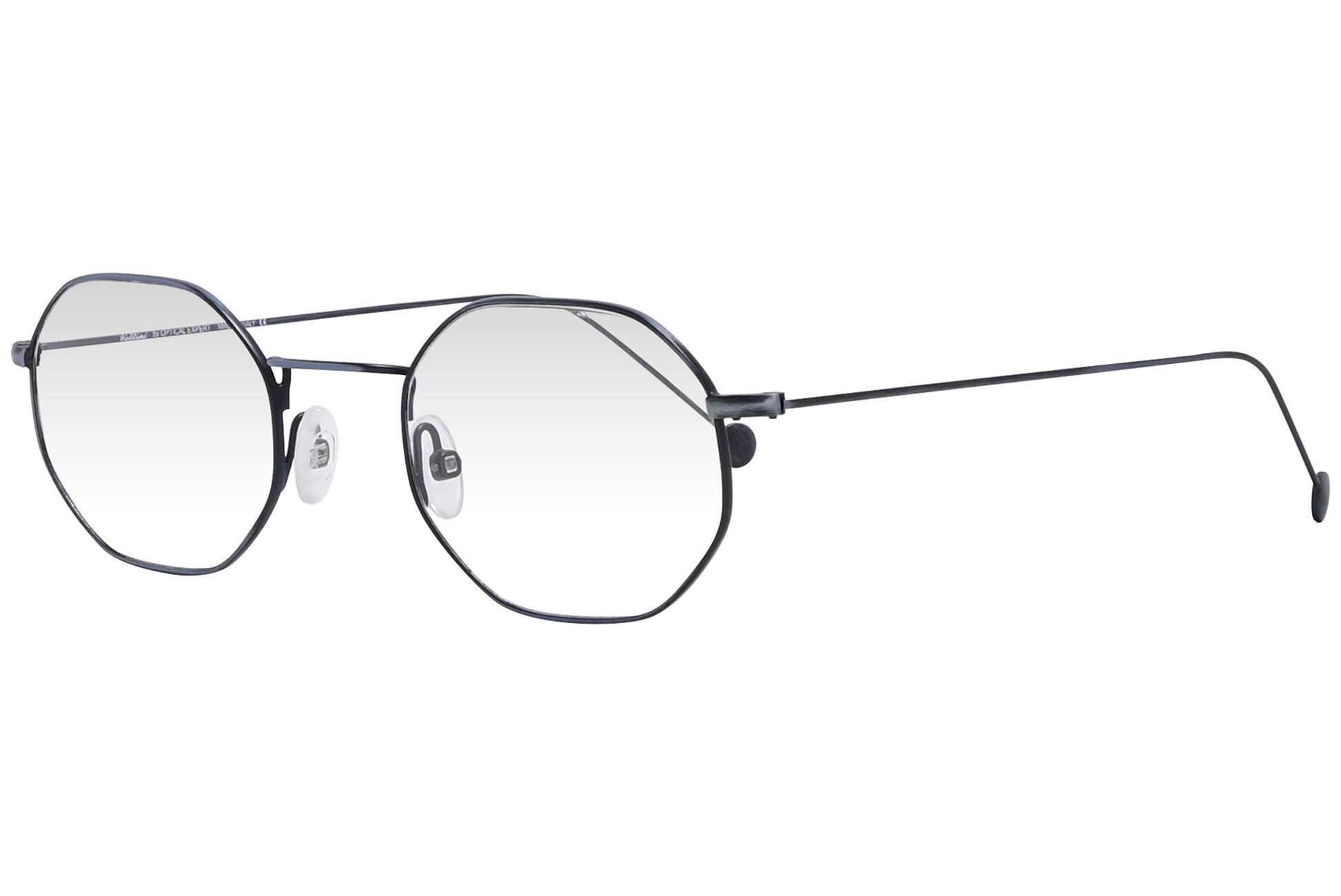 cellini geometric gray eyeglasses frame viewed from a 45-degree angle.