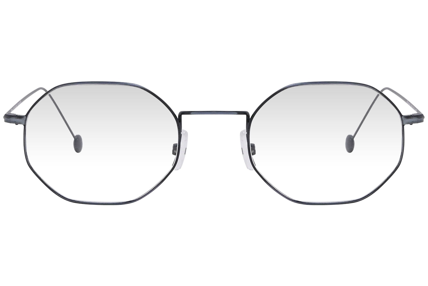 cellini geometric gray eyeglasses frame viewed from front angle.