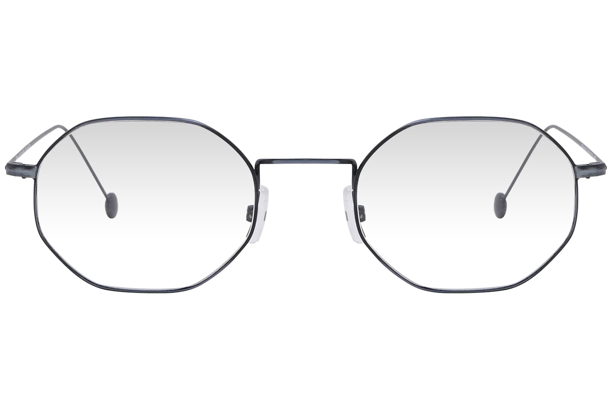 cellini geometric gray eyeglasses frame viewed from front angle.