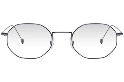 cellini geometric gray eyeglasses frame viewed from front angle.