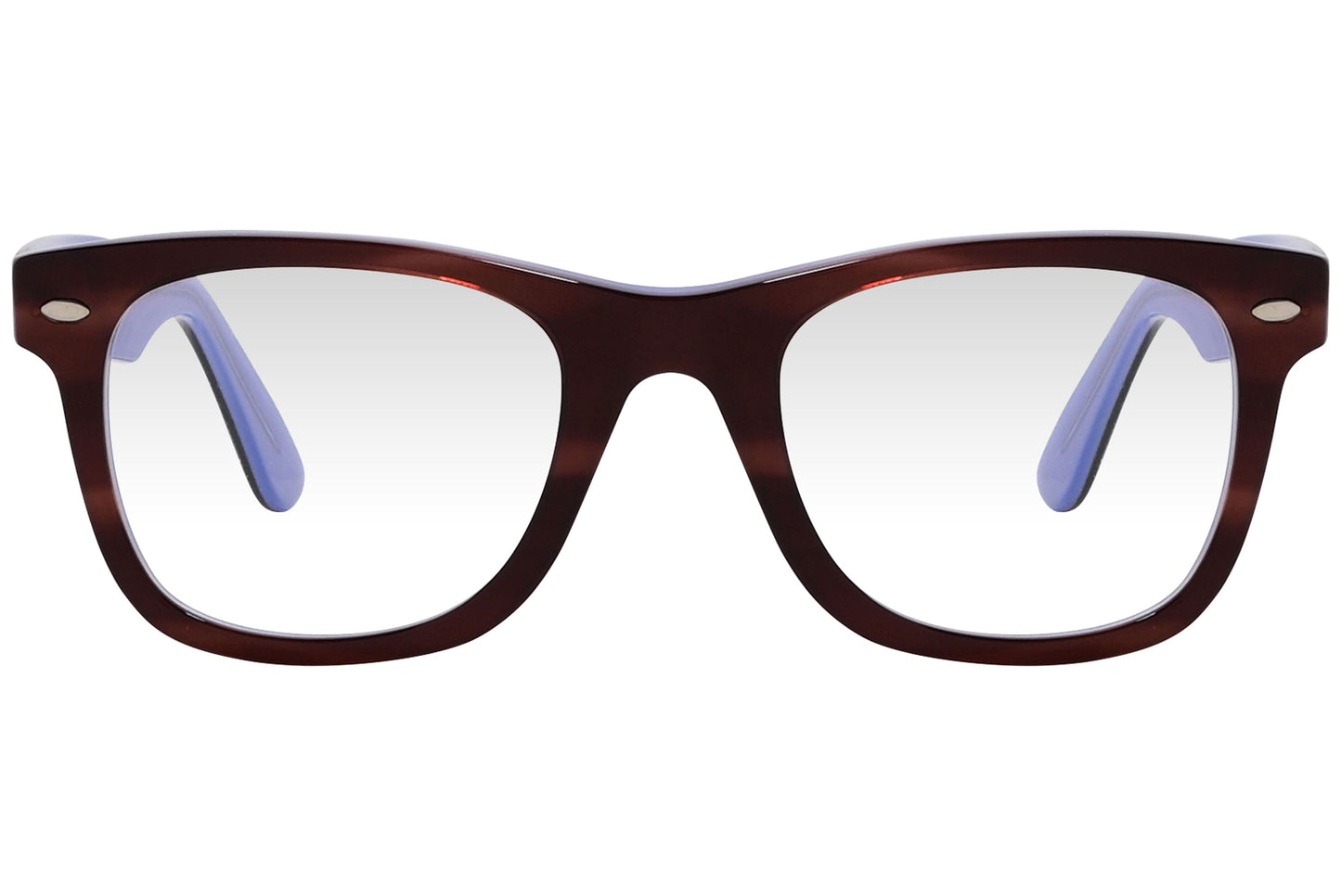 cellini wayfarer brown eyeglasses frame viewed from front angle.