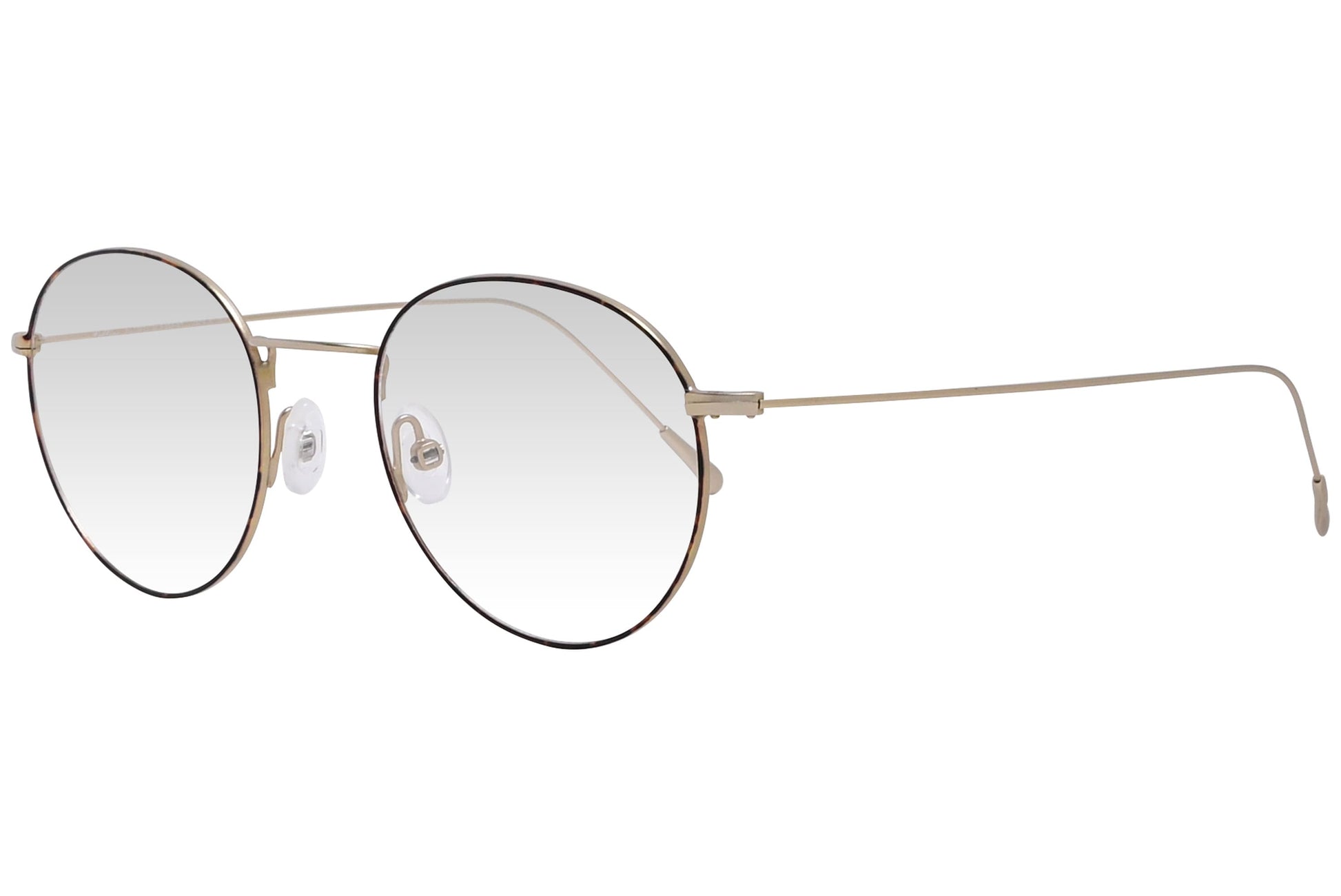 cellini round gold eyeglasses frame viewed from a 45-degree angle.