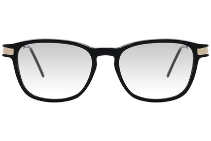 cellini rectangle black eyeglasses frame viewed from front angle.