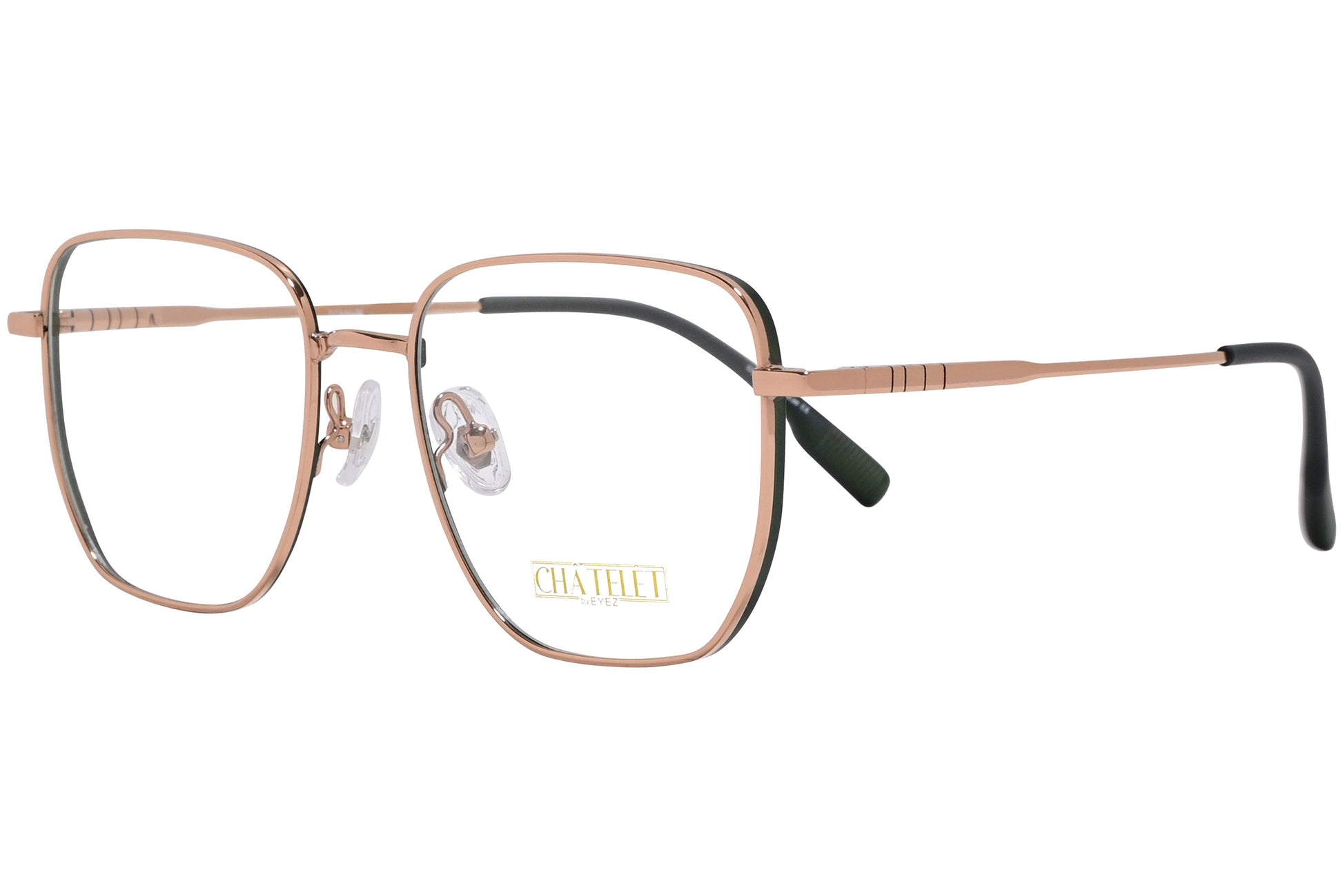 chatelet wayfarer gold eyeglasses frame viewed from a 45-degree angle.