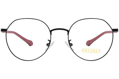 chatelet round black, red eyeglasses frame viewed from Front angle.