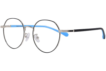 chatelet round black, blue eyeglasses frame viewed from a 45-degree angle.