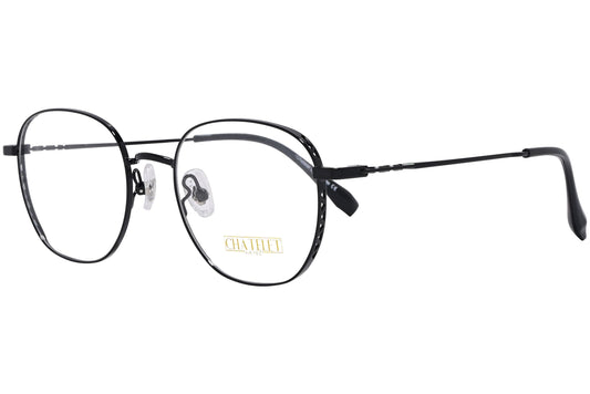 chatelet round black eyeglasses frame viewed from a 45-degree angle.