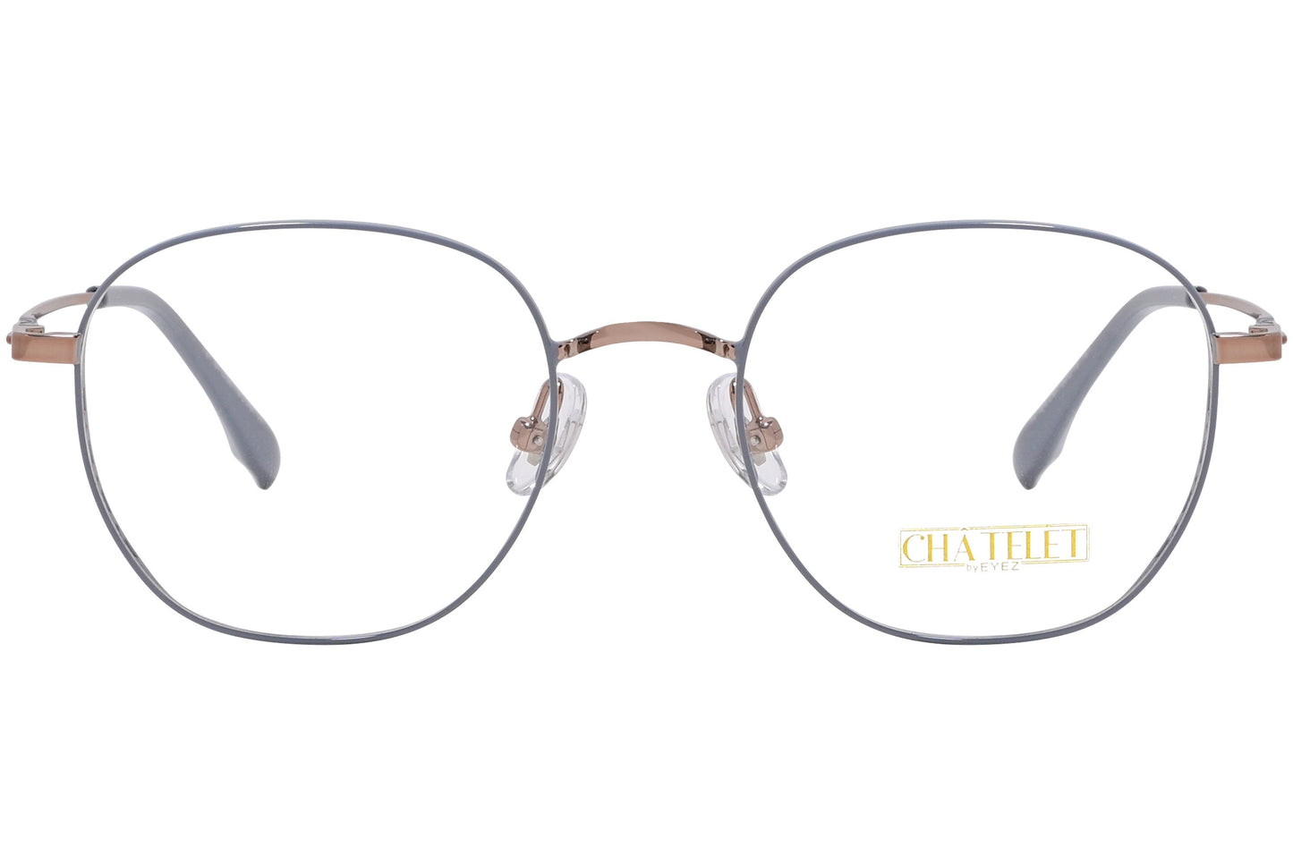 chatelet round gray eyeglasses frame viewed from Front angle.