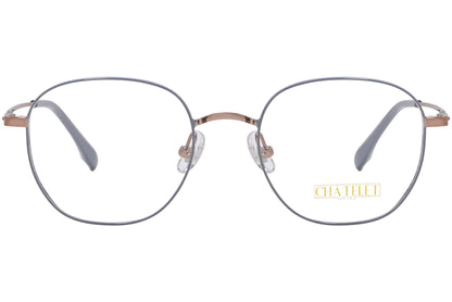 chatelet round gray eyeglasses frame viewed from Front angle.