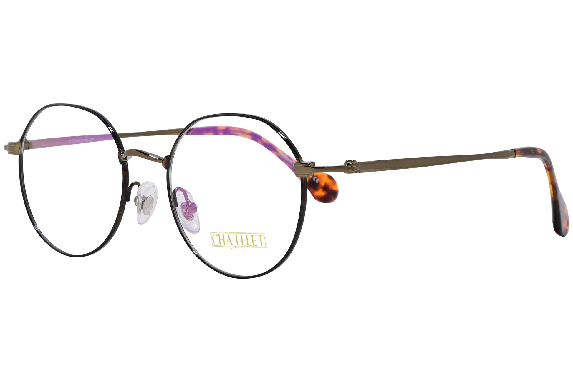 chatelet round black eyeglasses frame viewed from a 45-degree angle.