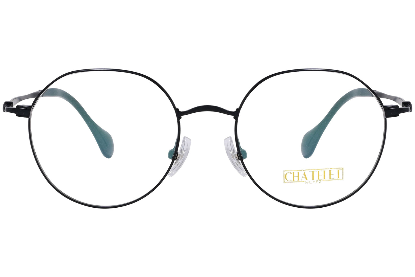 chatelet round black eyeglasses frame viewed from Front angle.