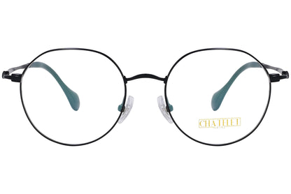 chatelet round black eyeglasses frame viewed from Front angle.