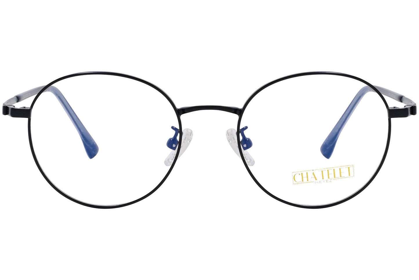 chatelet round black eyeglasses frame viewed from Front angle.