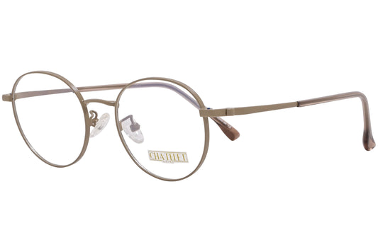 chatelet round khaki eyeglasses frame viewed from a 45-degree angle.