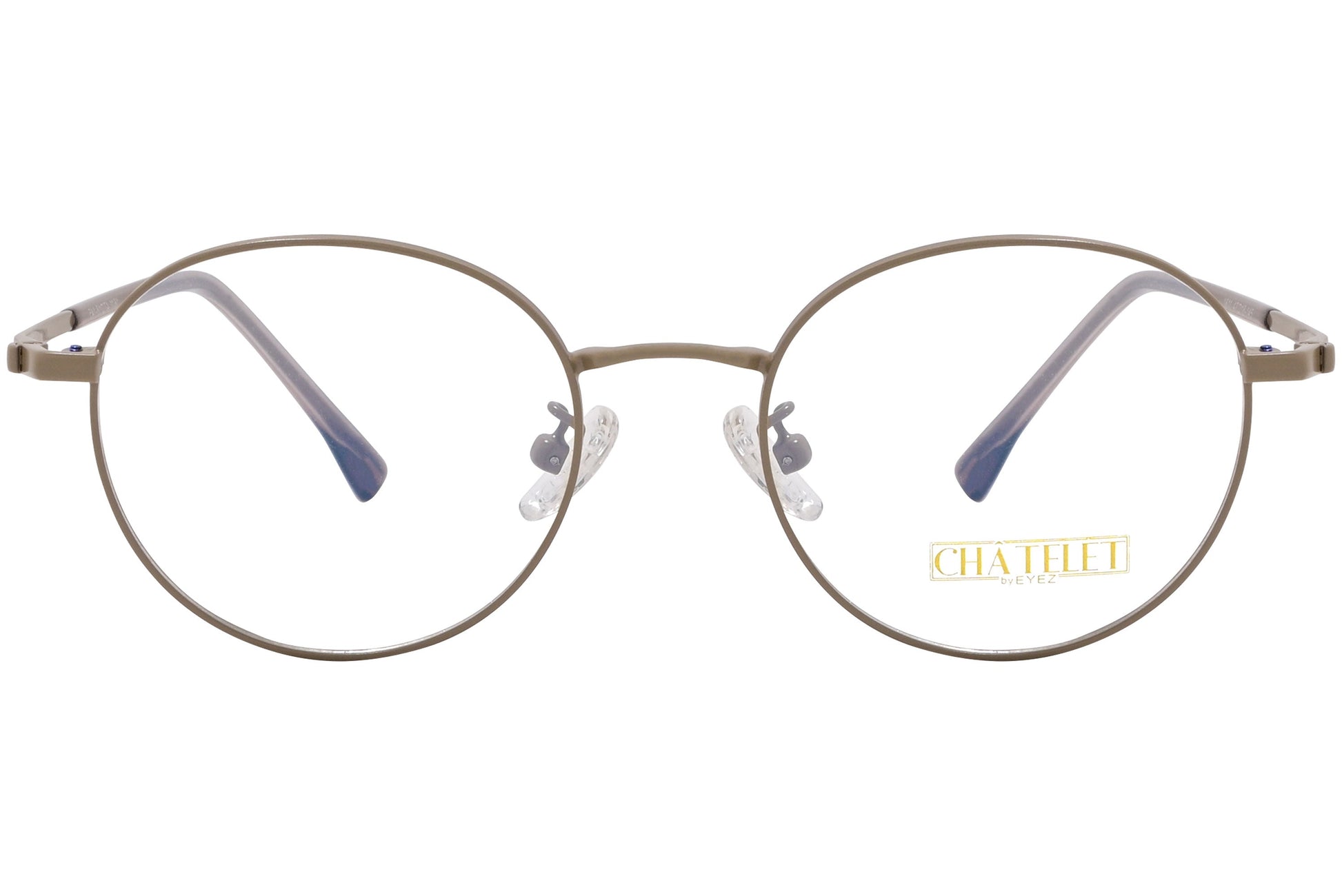 chatelet round khaki eyeglasses frame viewed from Front angle.