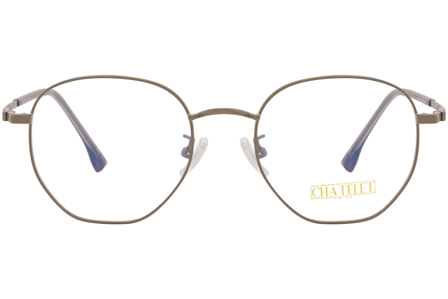 chatelet hexagonal khaki eyeglasses frame viewed from Front angle.