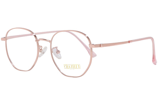 chatelet hexagonal rose eyeglasses frame viewed from a 45-degree angle.