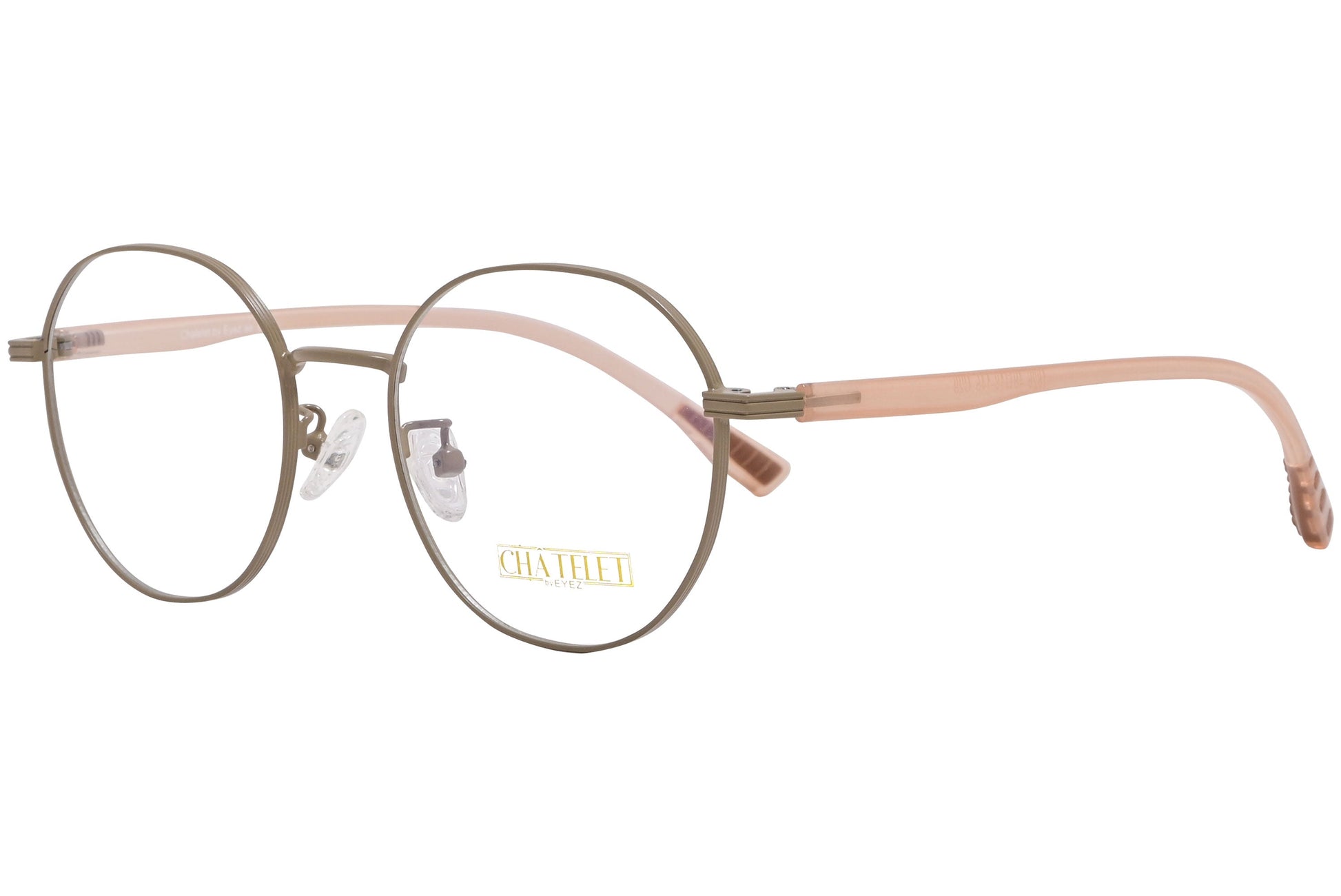 chatelet round khaki eyeglasses frame viewed from a 45-degree angle.