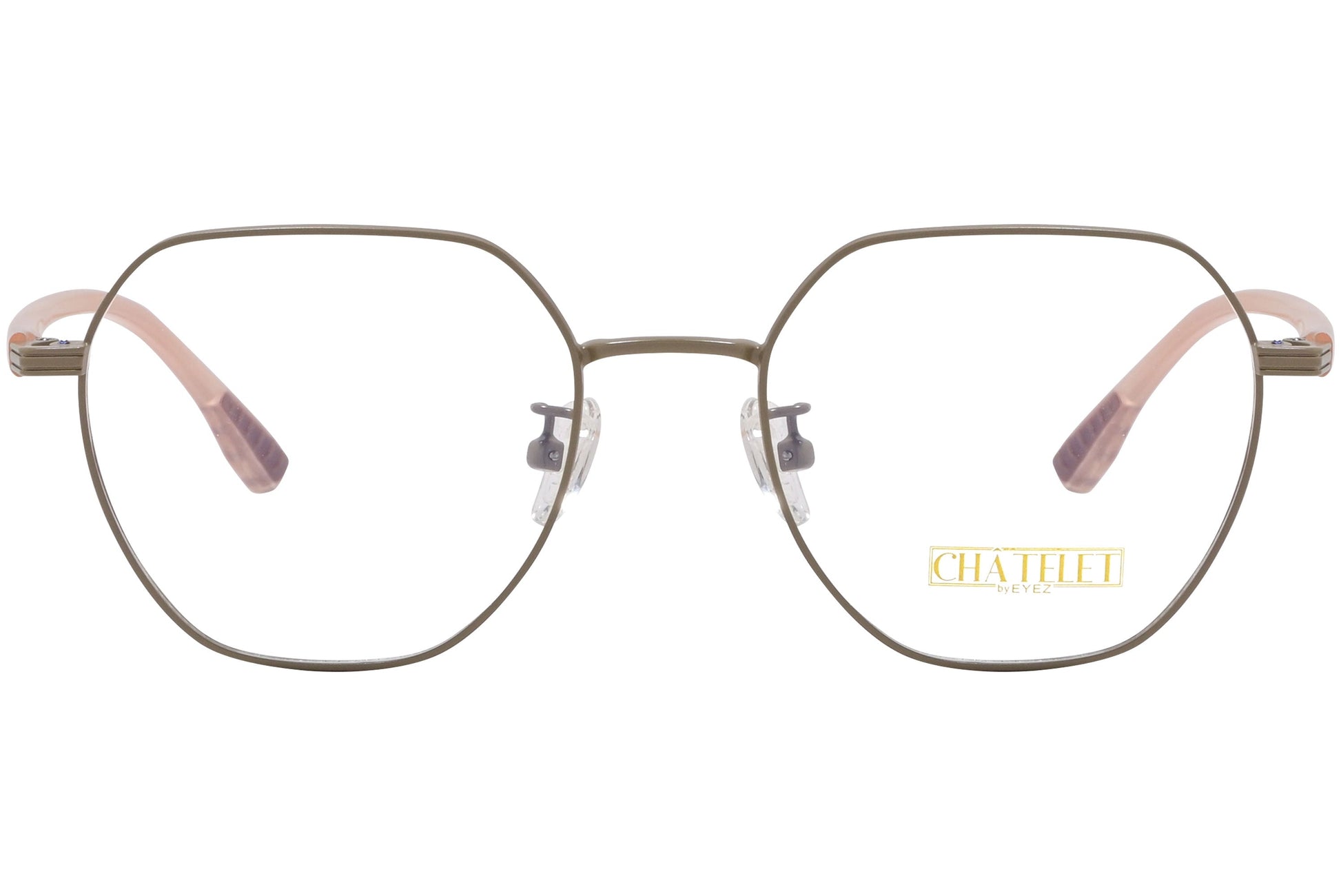 chatelet hexagonal khaki eyeglasses frame viewed from Front angle.