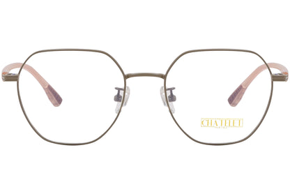 chatelet hexagonal khaki eyeglasses frame viewed from Front angle.