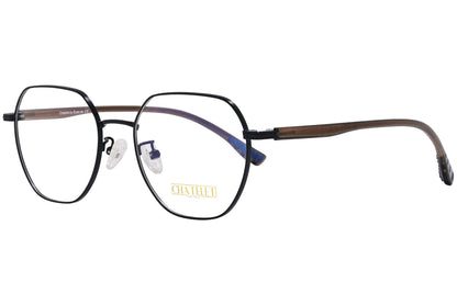 chatelet hexagonal black eyeglasses frame viewed from a 45-degree angle.