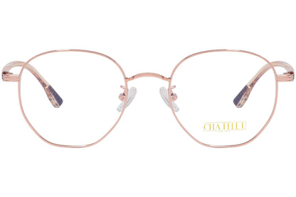 chatelet hexagonal pink eyeglasses frame viewed from Front angle.