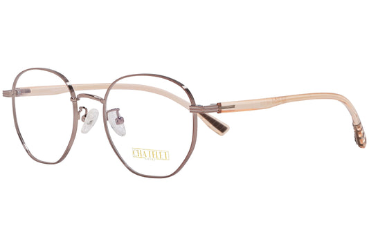 chatelet hexagonal bronze eyeglasses frame viewed from a 45-degree angle.