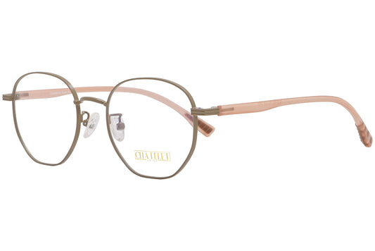 chatelet hexagonal pink eyeglasses frame viewed from a 45-degree angle.