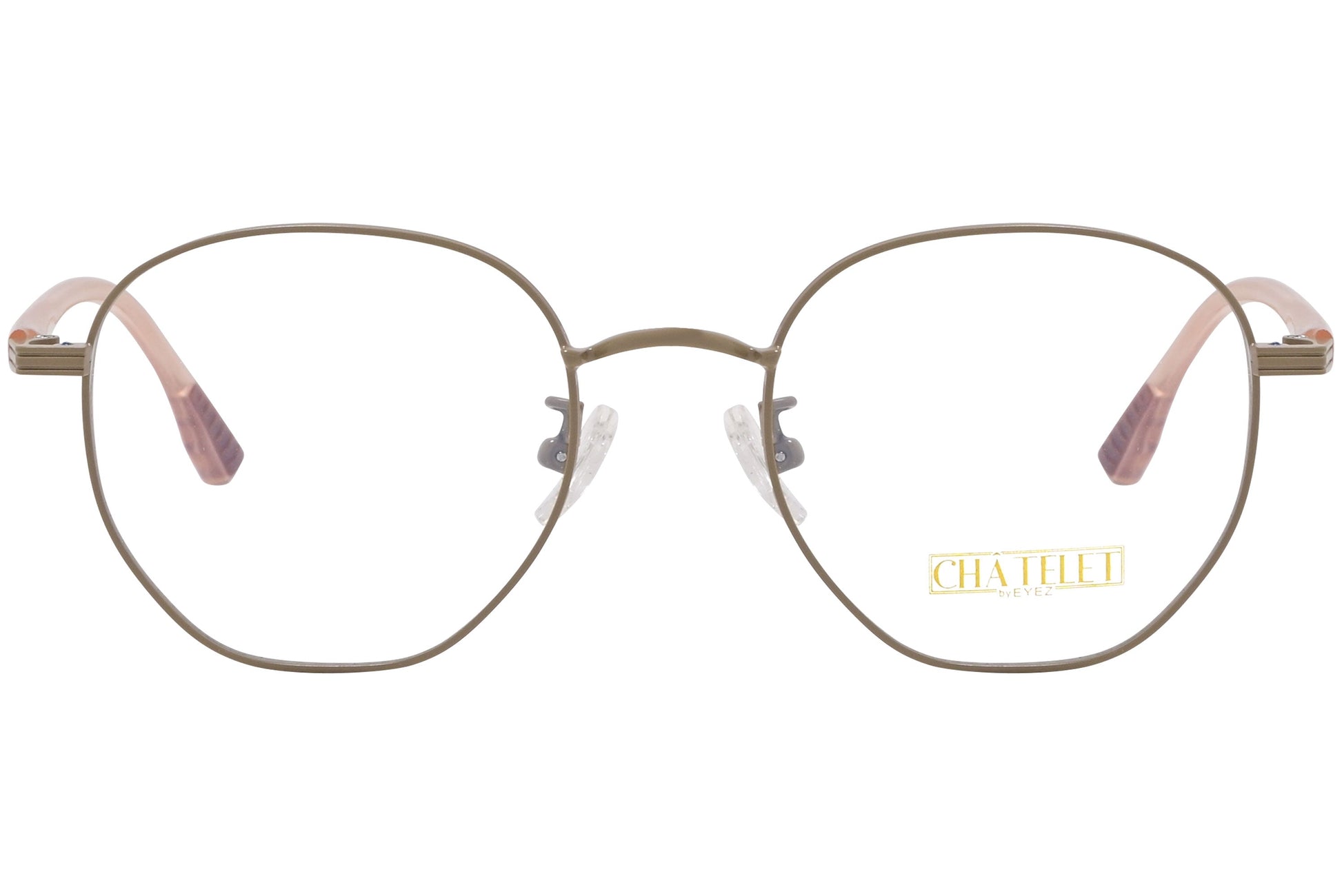 chatelet hexagonal pink eyeglasses frame viewed from Front angle.