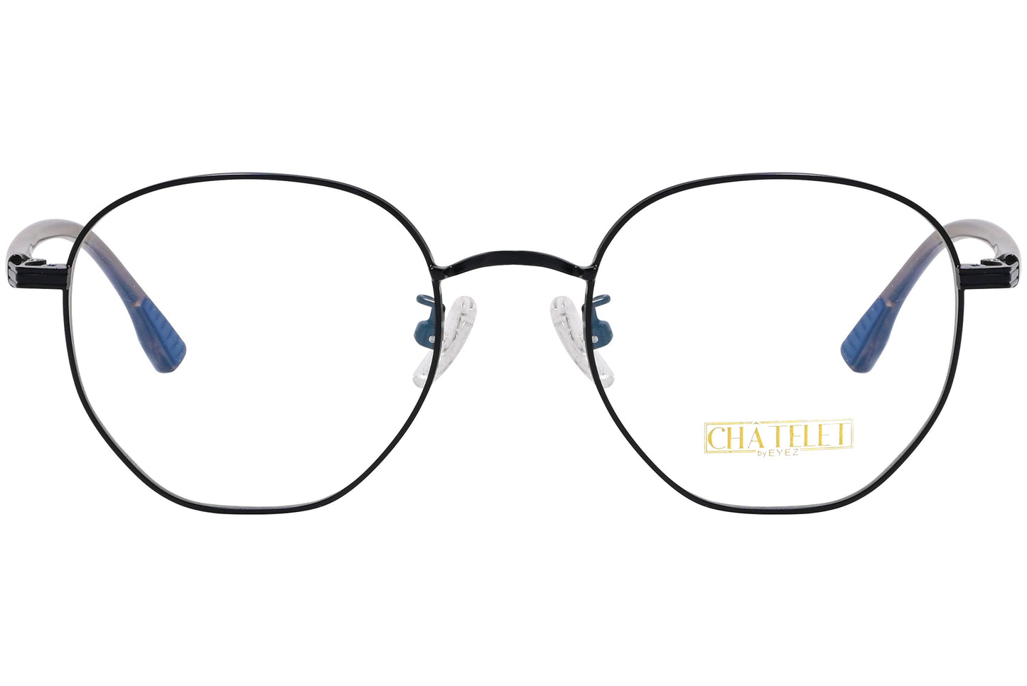 chatelet hexagonal black eyeglasses frame viewed from Front angle.