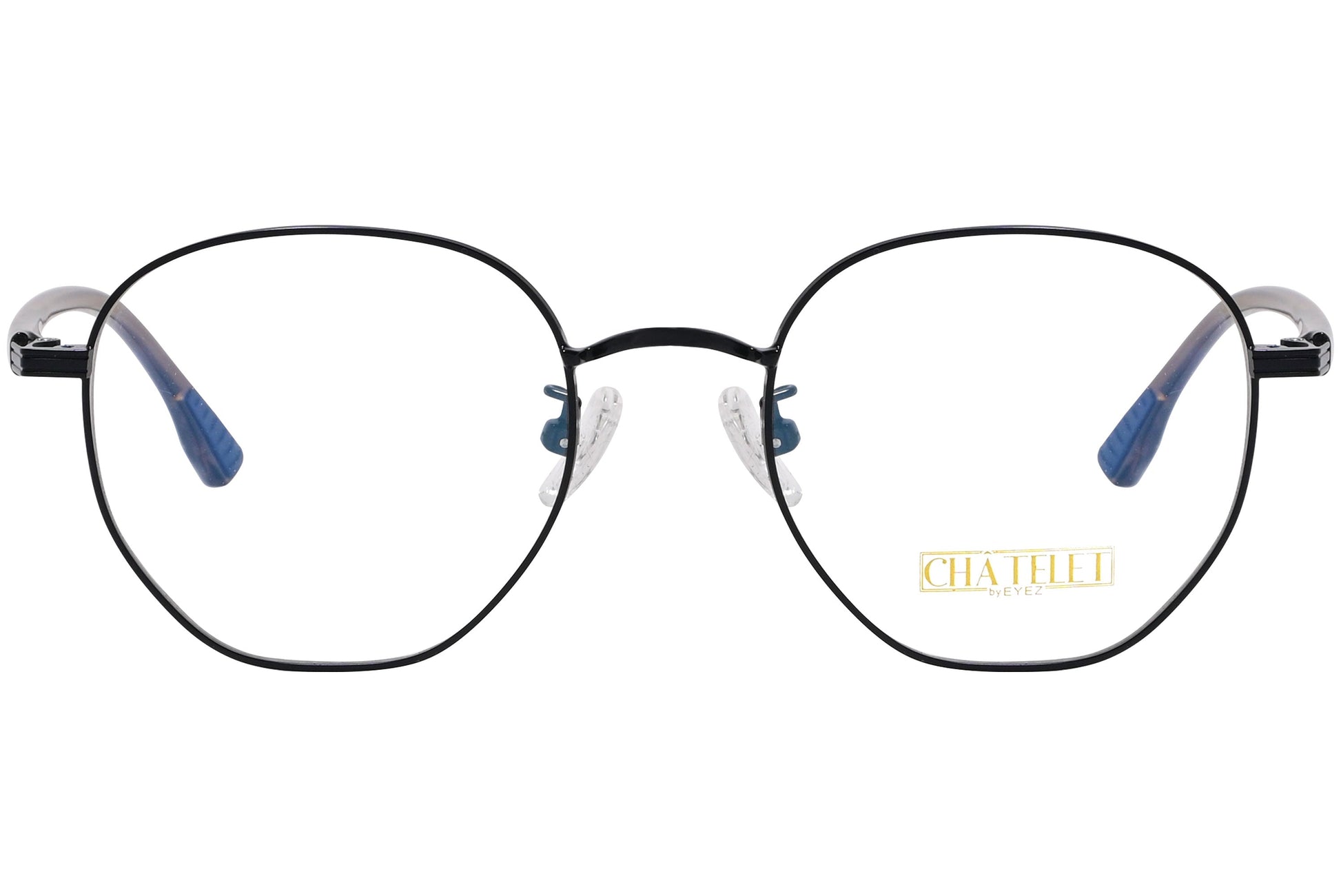 chatelet hexagonal black eyeglasses frame viewed from Front angle.