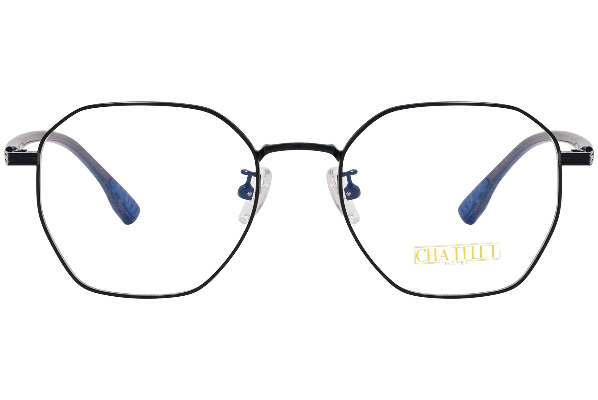 chatelet hexagonal black eyeglasses frame viewed from Front angle.