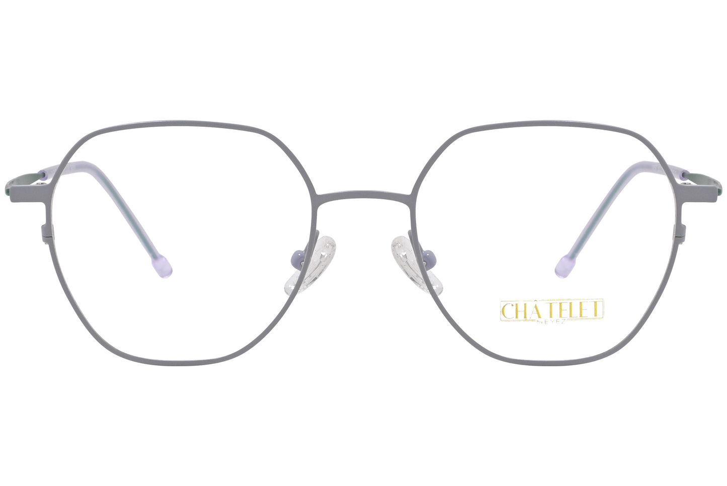 chatelet hexagonal green eyeglasses frame viewed from Front angle.