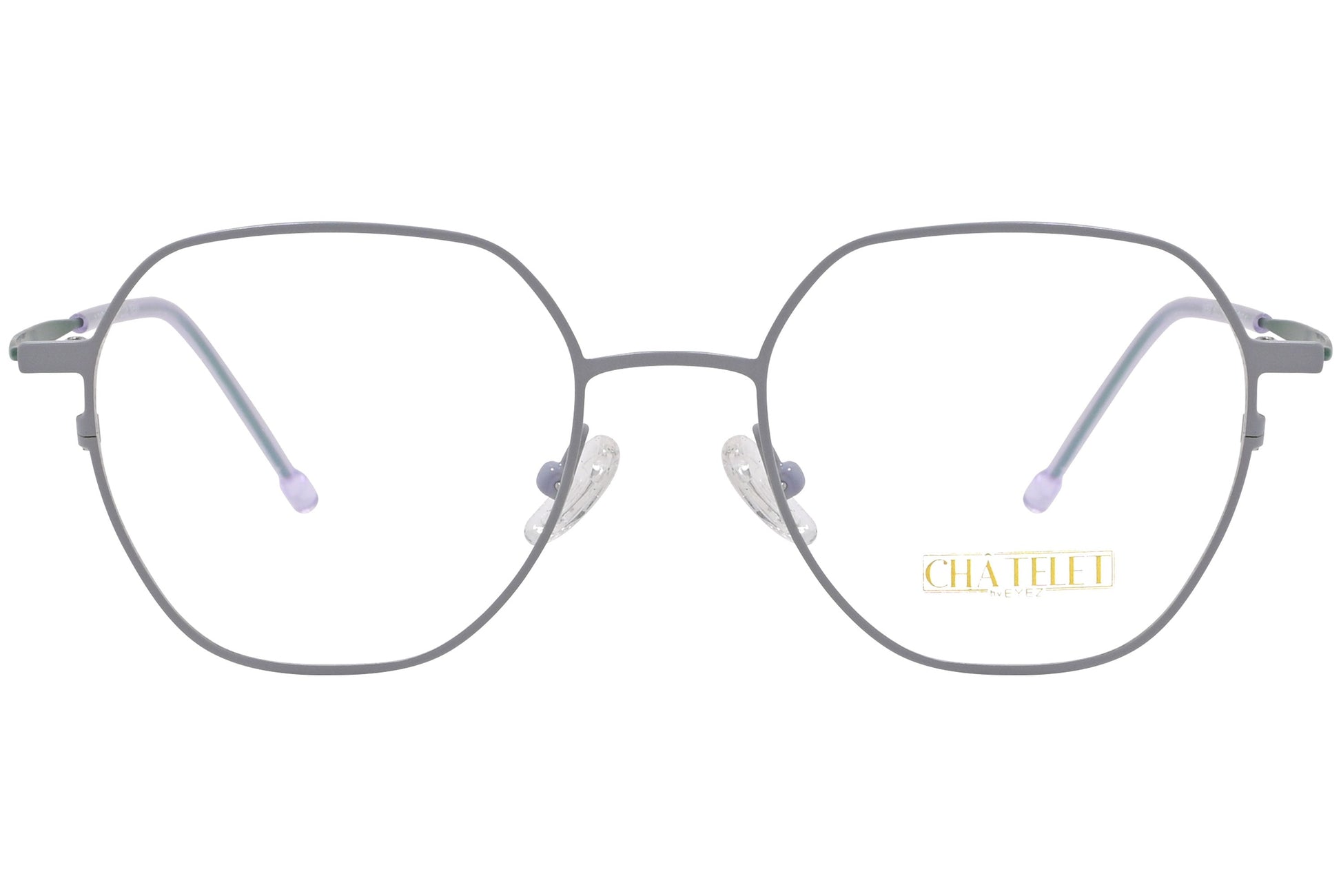 chatelet hexagonal green eyeglasses frame viewed from Front angle.