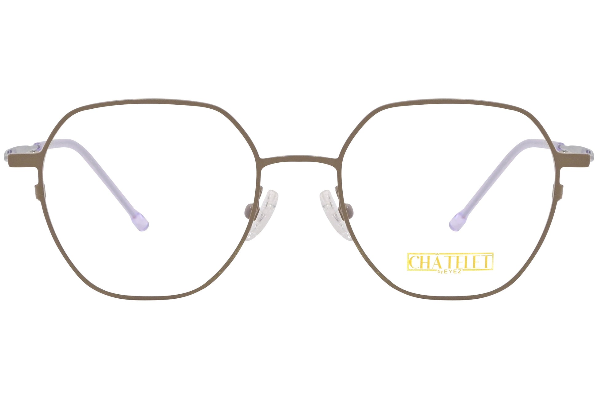 chatelet hexagonal khaki eyeglasses frame viewed from Front angle.