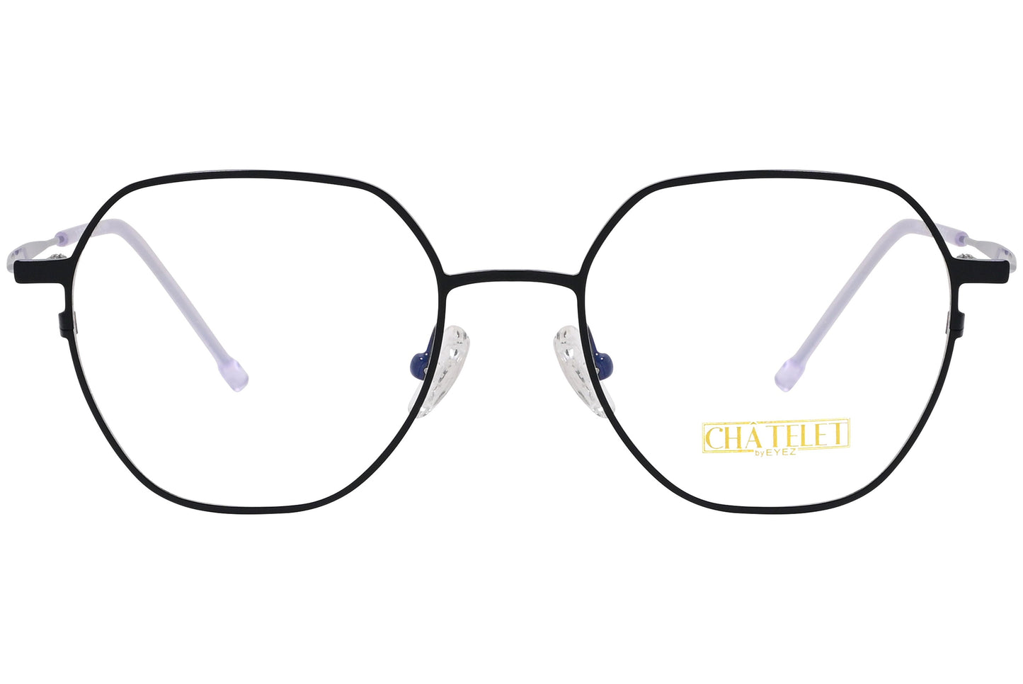 chatelet hexagonal black eyeglasses frame viewed from Front angle.