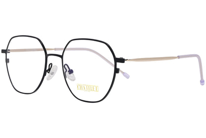 chatelet hexagonal black, khaki eyeglasses frame viewed from a 45-degree angle.