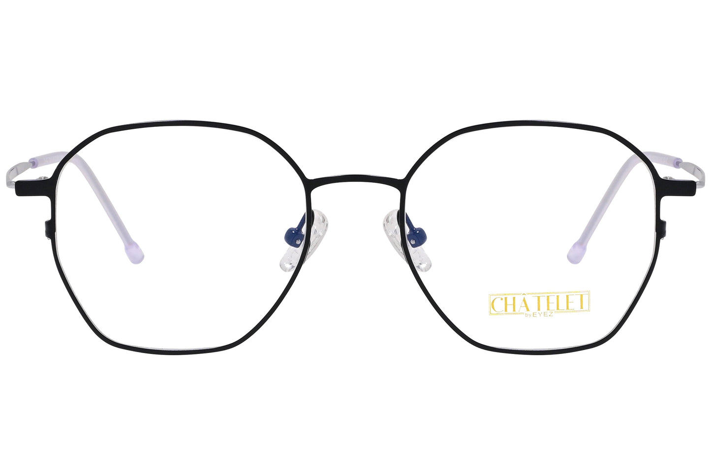 chatelet hexagonal black eyeglasses frame viewed from Front angle.