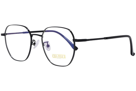 chatelet hexagonal black eyeglasses frame viewed from a 45-degree angle.