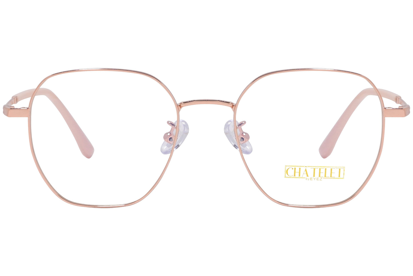 chatelet hexagonal pink eyeglasses frame viewed from Front angle.