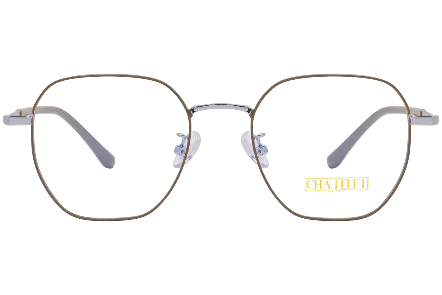 chatelet hexagonal khaki eyeglasses frame viewed from Front angle.