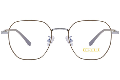 chatelet hexagonal khaki eyeglasses frame viewed from Front angle.