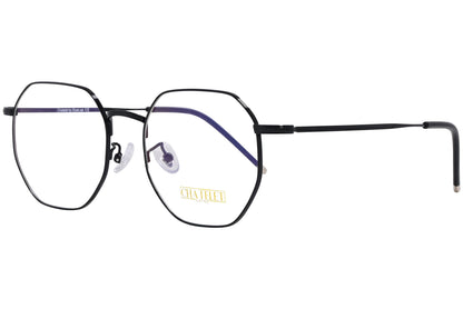 chatelet hexagonal black eyeglasses frame viewed from a 45-degree angle.