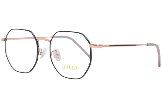 chatelet hexagonal black, pink eyeglasses frame viewed from a 45-degree angle.