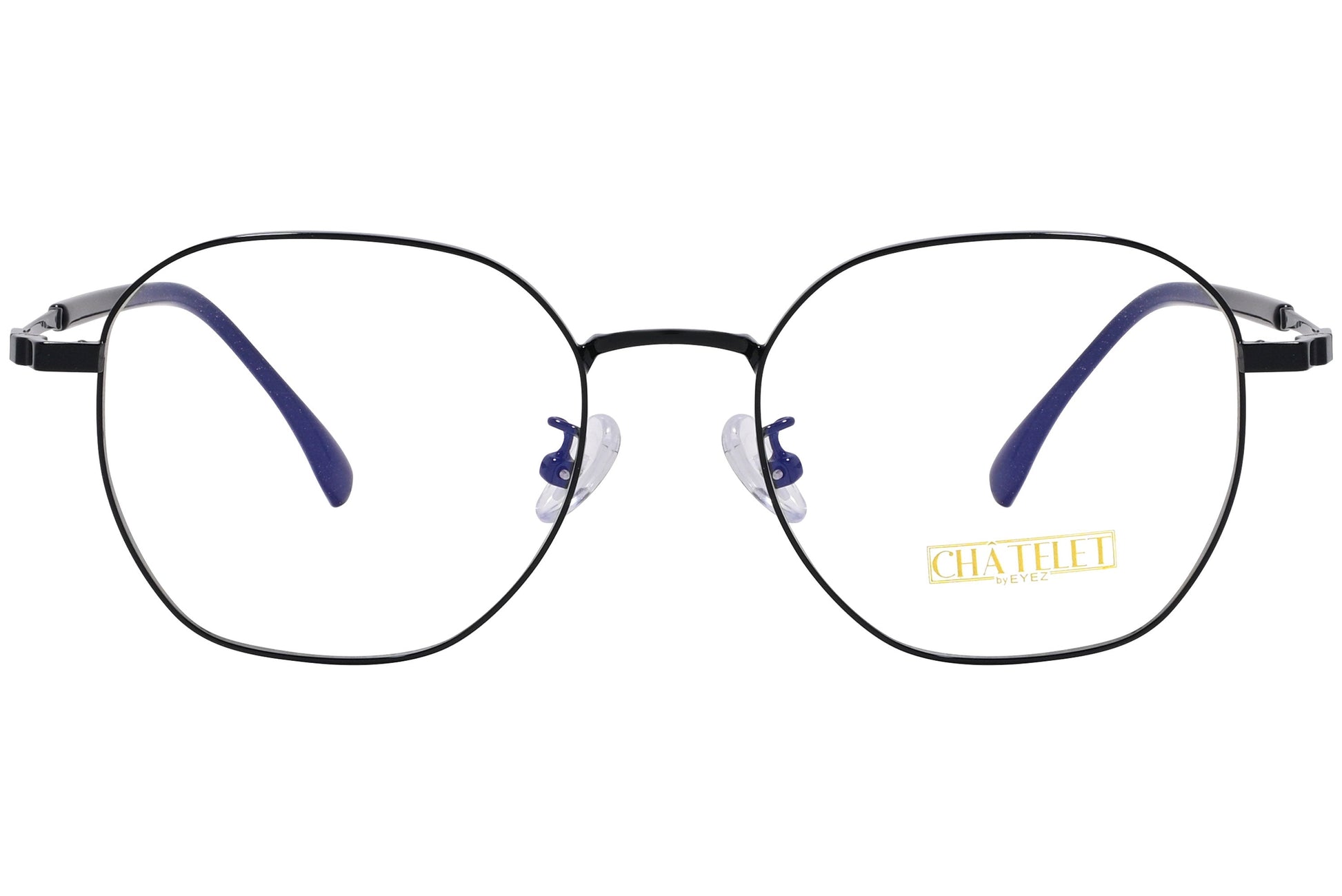 chatelet hexagonal black eyeglasses frame viewed from Front angle.