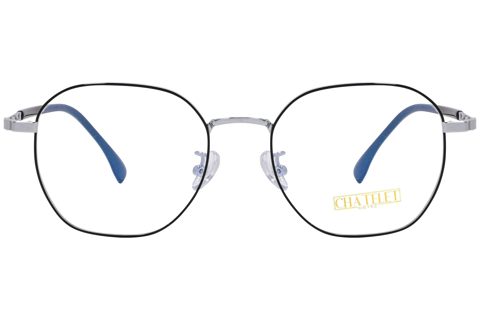 chatelet hexagonal silver eyeglasses frame viewed from Front angle.